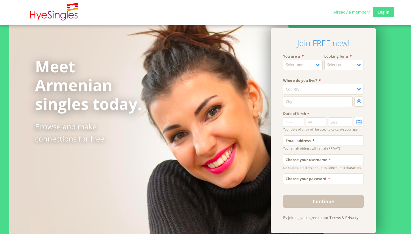 A screen capture of HyeSingles, voted as the best Armenian dating site and app