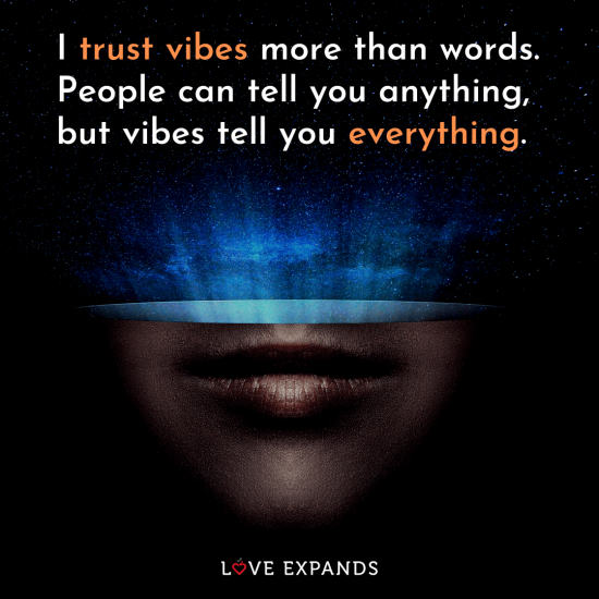 "I trust vibes more than words. People can tell you anything, but vibes tell you everything."