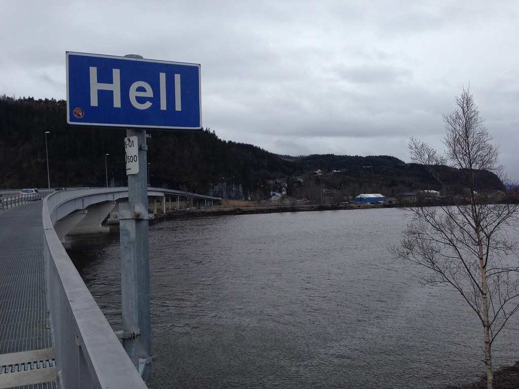 Sign of a town in Norway called Hell